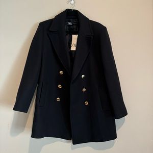 SOLD NWT Zara Wool Blend Navy Coat Jacket Small